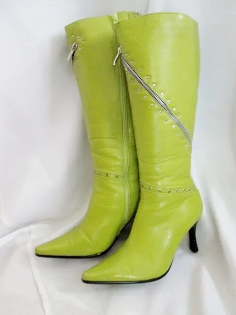Womens FO'S SHOES ZIP Goth Stiletto High Heel Boots 6 Pointy Toe GREEN Fetish