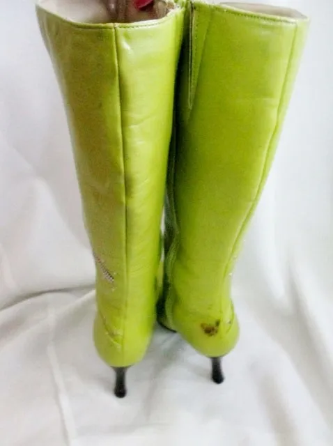 Womens FO'S SHOES ZIP Goth Stiletto High Heel Boots 6 Pointy Toe GREEN Fetish