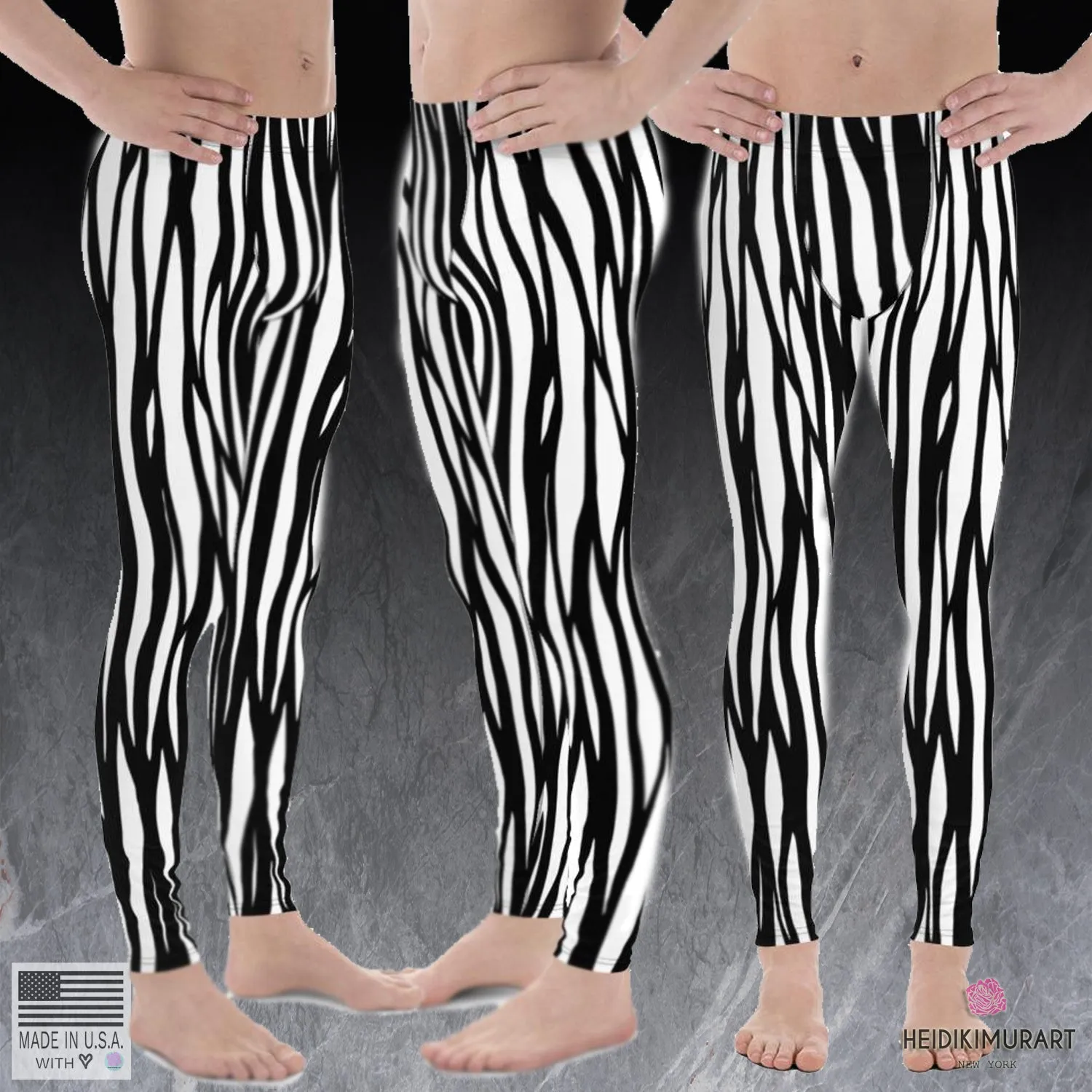 Zebra Stripe Meggings, Animal Print Sexy Men's Leggings Tights Pants-Made in USA/EU